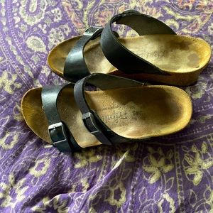 Size 38/8  Birkenstock 1 inch heel black sandals